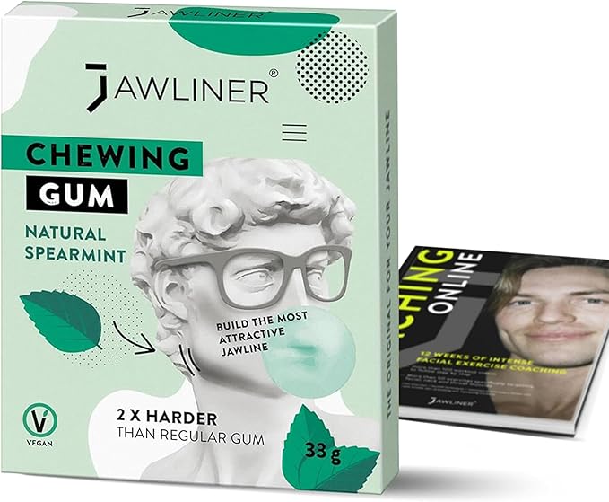 Jawliner Hard Chewing Gum, Jaw Chewing Gum - Sugar Free Mint Gum - Jaw Exerciser - Mewing Gum - 2X Harder Than Regular Chewing