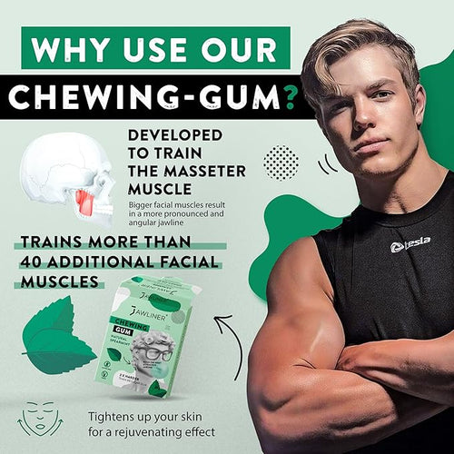 Jawliner Hard Chewing Gum, Jaw Chewing Gum - Sugar Free Mint Gum - Jaw Exerciser - Mewing Gum - 2X Harder Than Regular Chewing